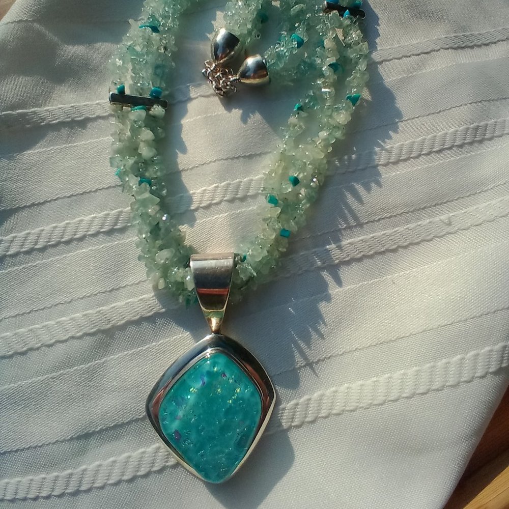 JAY KING DTR AQUAMARINE NECKLACE AND DICHROIC GLASS  PENDANT 925 STERLIN… - Picture 8 of 13